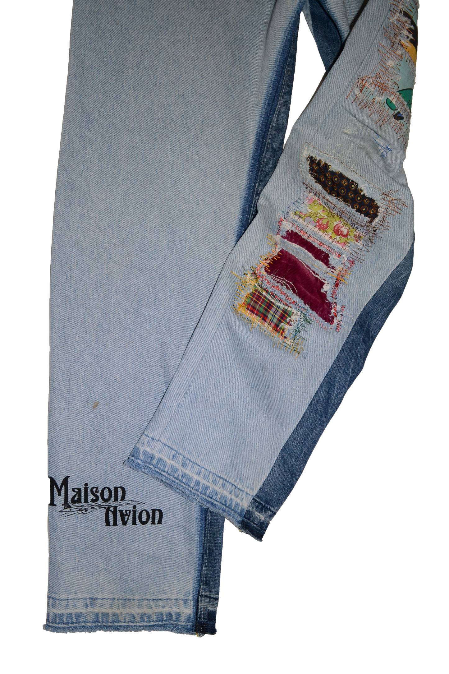 MULTICOLOR PATCHWORK HANDCRAFTED DENIM PANT W33L32