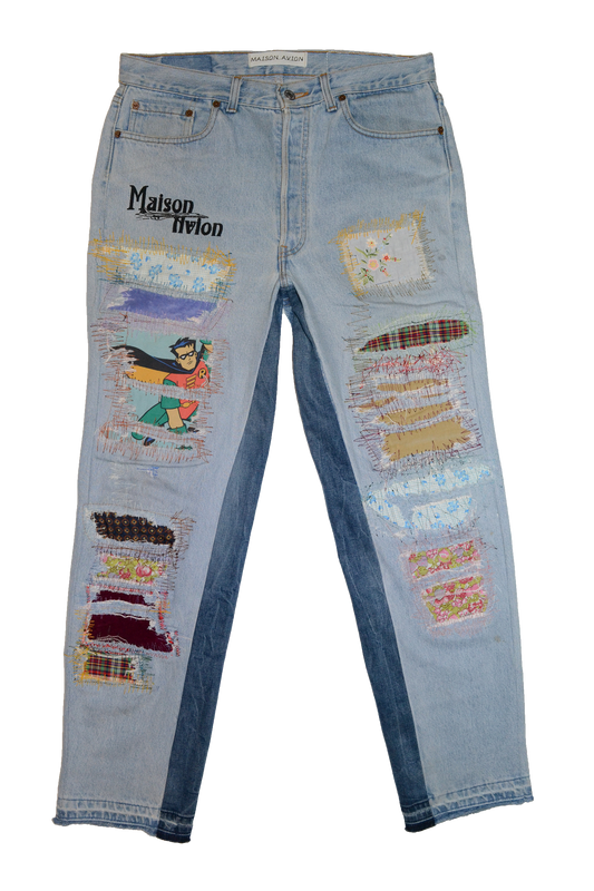 MULTICOLOR PATCHWORK HANDCRAFTED DENIM PANT W33L32