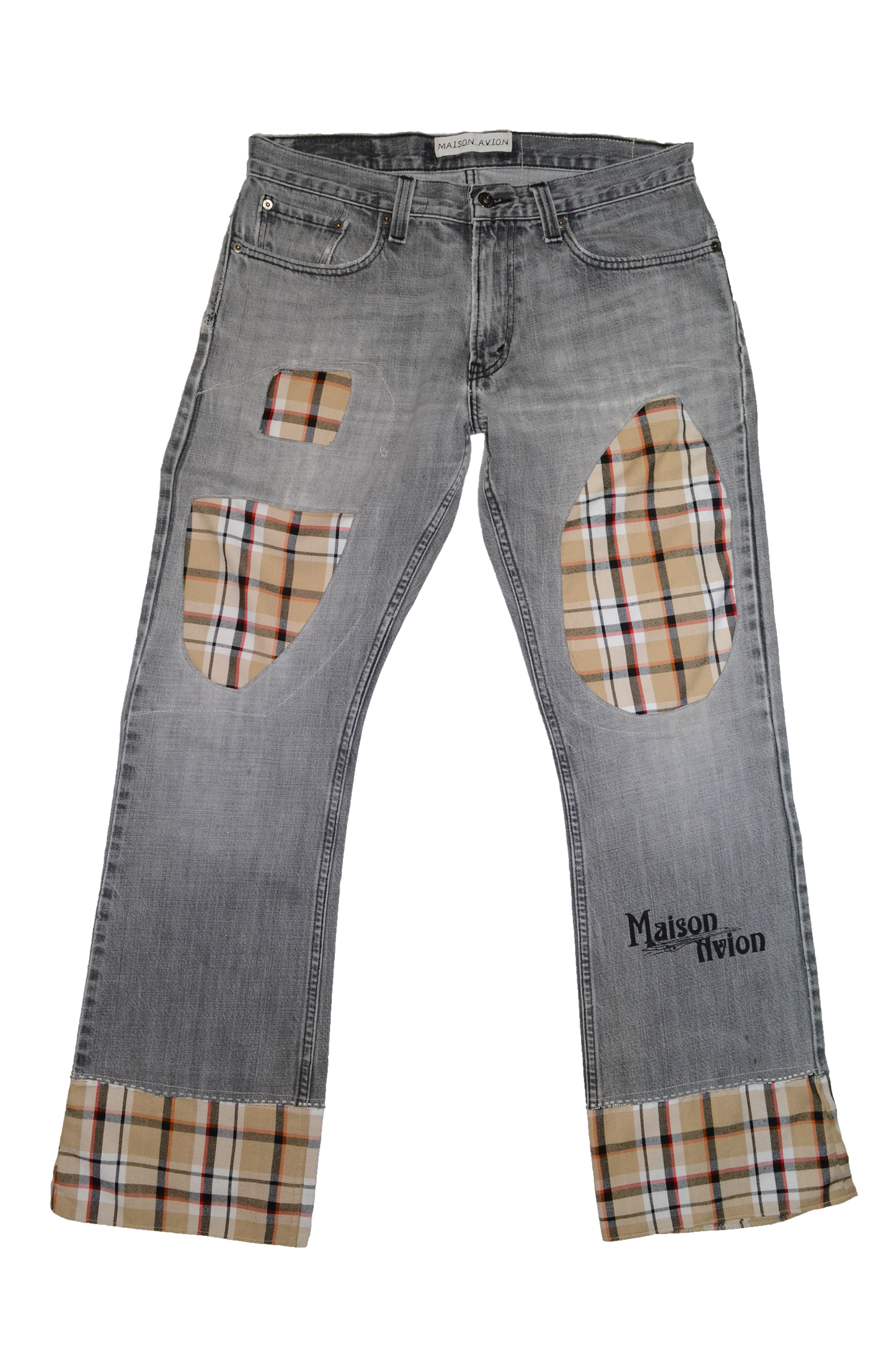 BEIGE TARTAN LIGHTWEIGHT DENIM PANT W33L32