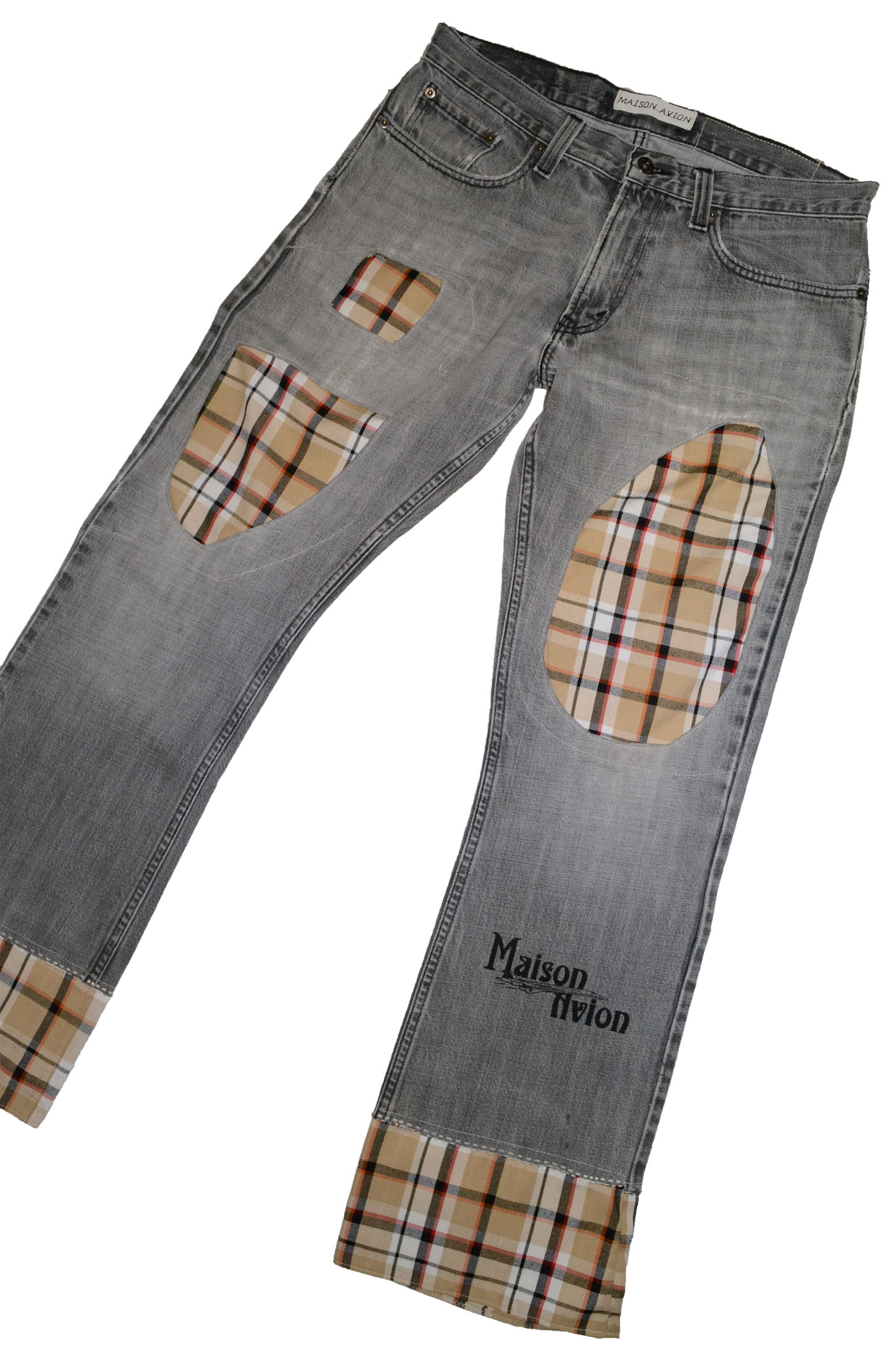 BEIGE TARTAN LIGHTWEIGHT DENIM PANT W33L32