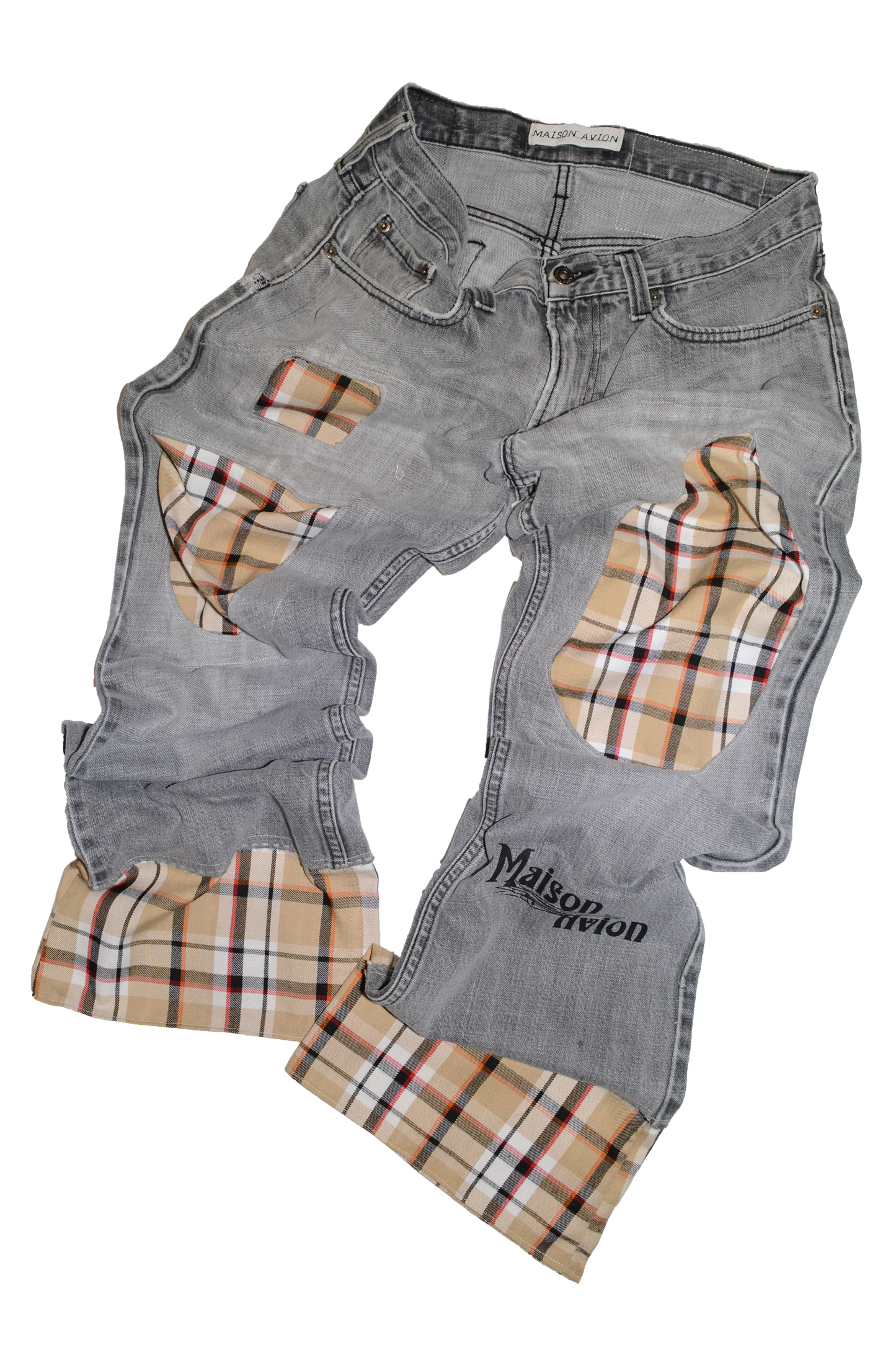 BEIGE TARTAN LIGHTWEIGHT DENIM PANT W33L32