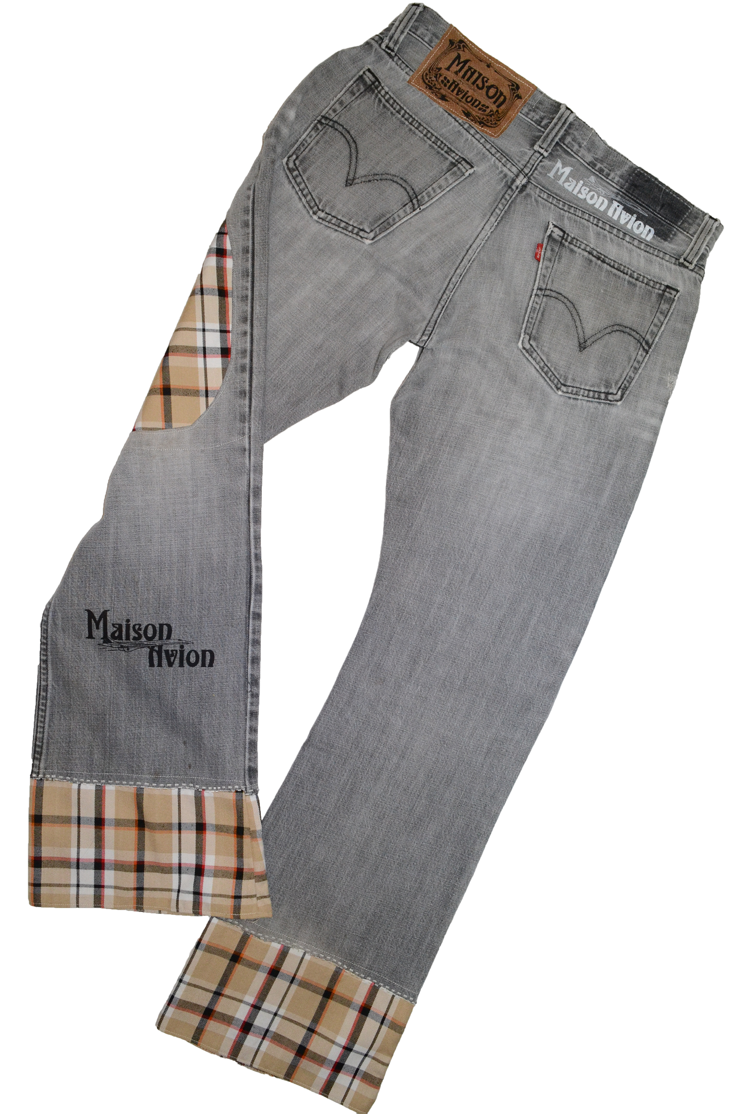 BEIGE TARTAN LIGHTWEIGHT DENIM PANT W33L32